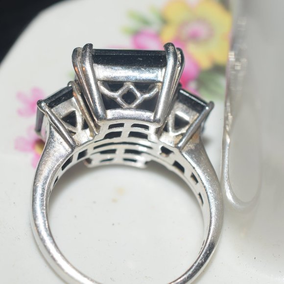 Sterling Silver Chuck Clemency Large 3 Stoned Genuine Black Spinel Ring - Picture 4 of 12